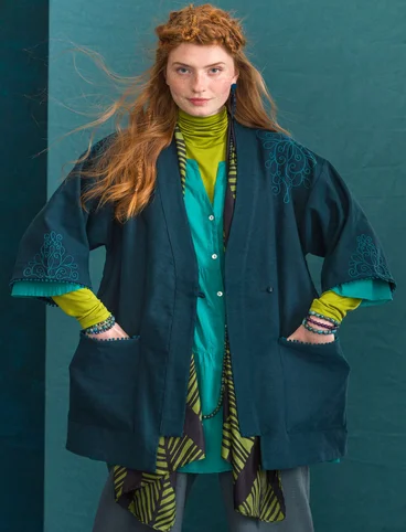 Kimonojacke „Anna“ aus Öko-Baumwolle/Leinen - dunkelpetrol
