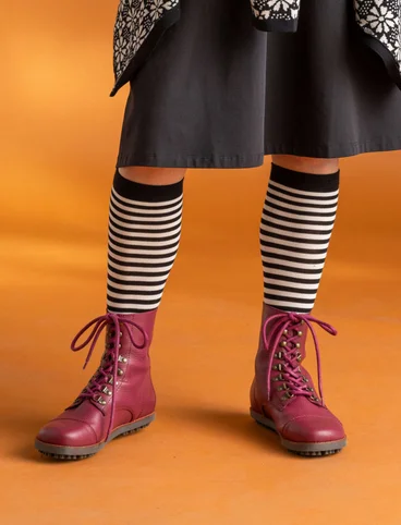 Striped knee-highs in organic cotton  - black/ecru