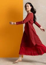 “Theia” organic cotton/elastane jersey dress - dark agate red/patterned