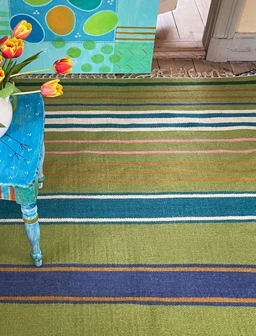 Stribet tæppe "Jaipur" i uld - kiwi