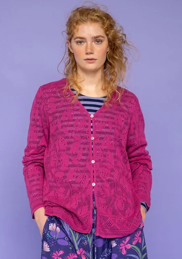 “Luisa” linen/recycled cotton pointelle cardigan - pink orchid