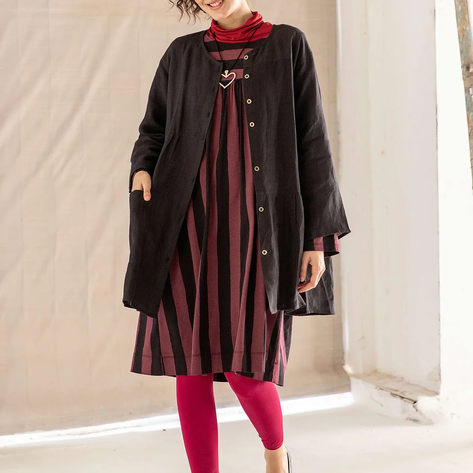 “Madalena” jersey dress in organic cotton/modal - aubergine/black