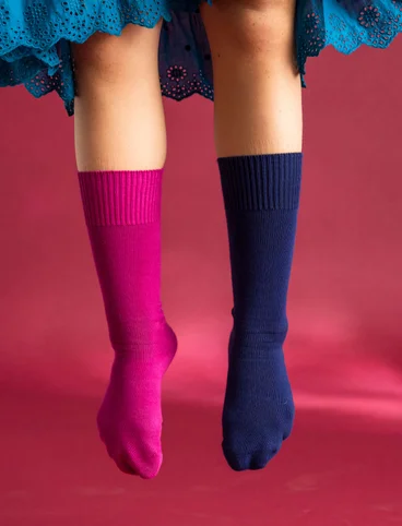 Solid-colour organic cotton knee-highs  - cerise