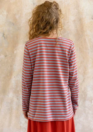 Essential striped sweater in organic cotton - pigeon blue/brick