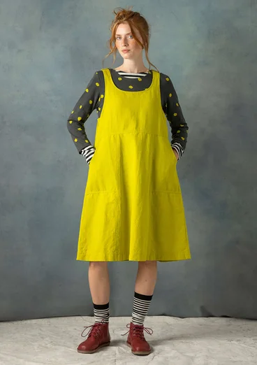 “Thessaloniki” woven organic cotton/linen pinafore dress - lime green