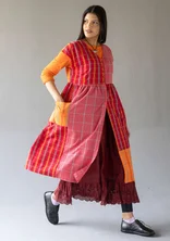 “Kerala” checked sleeveless dress in organic cotton - parrot red