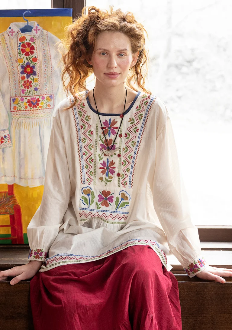 “Wanja” woven organic cotton tunic - feather