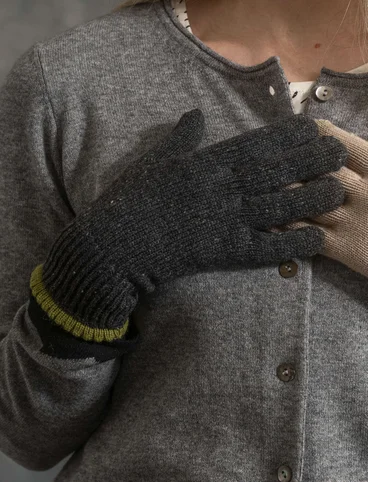 Fingervante i ekologisk bomull/ull med touchfunktion - mörk askgrå