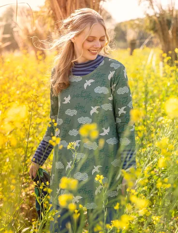 Tricot tuniek "Flyttfågel" van biologisch katoen - zeegroen