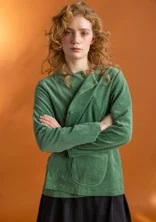 Velour cardigan in organic cotton/recycled polyester - sea green