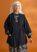 Kimono tissé en tissu ratière de coton biologique - noir