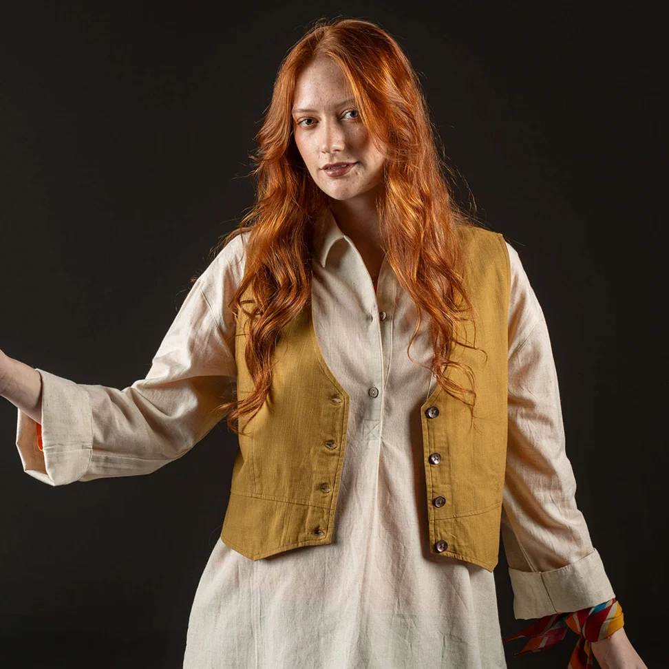 Woven vest in organic cotton - camel