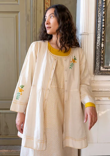 Blouse d’artiste « Shimla » en coton biologique/lin - lait d'amande