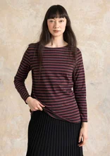 Striped long-sleeved top in organic cotton - black/aubergine