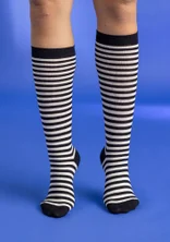 Striped organic cotton knee-highs  - black/ecru