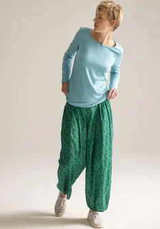 “Amina” woven pants in organic cotton - basil