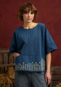“Fields” organic cotton embroidered blouse - dark indigo