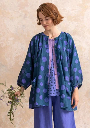 Blouse d'artiste "Amber" en lin - indigo/motif