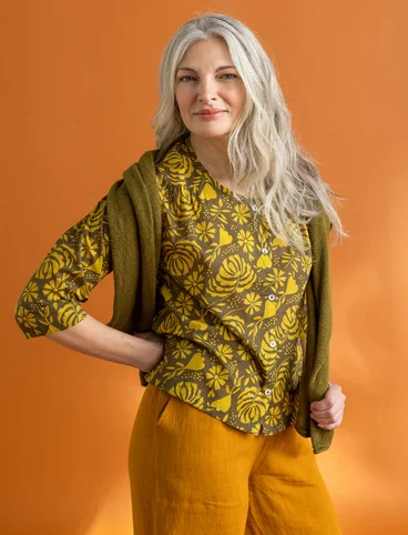 Blouse tissée « Hedda » en coton biologique - olive foncé/motif