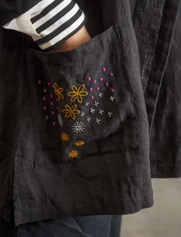 Vevd kimono «Ori» i lin - svart