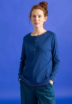 Henley shirt in organic ribbed cotton - indigo blue