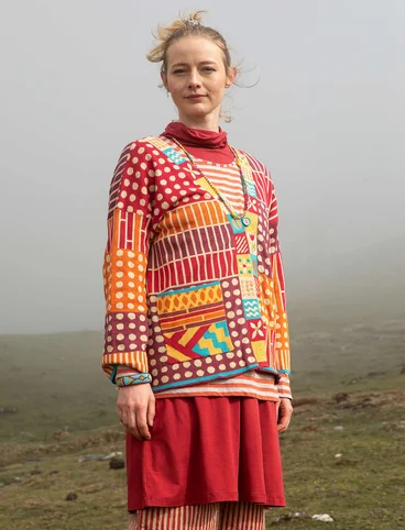 Strikkejakke «Bhutan» i økologisk / resirkulert bomull - tranebær