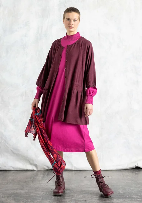 “Rut” woven artist’s blouse in rayon/linen - aubergine