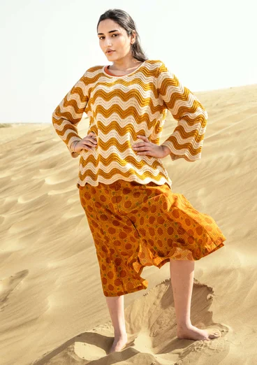 Tröja "Rose" i återvunnen bomull - senap/randig