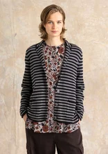 Striped and solid-colored knit blazer in a lambswool blend - black/dark ash grey melange