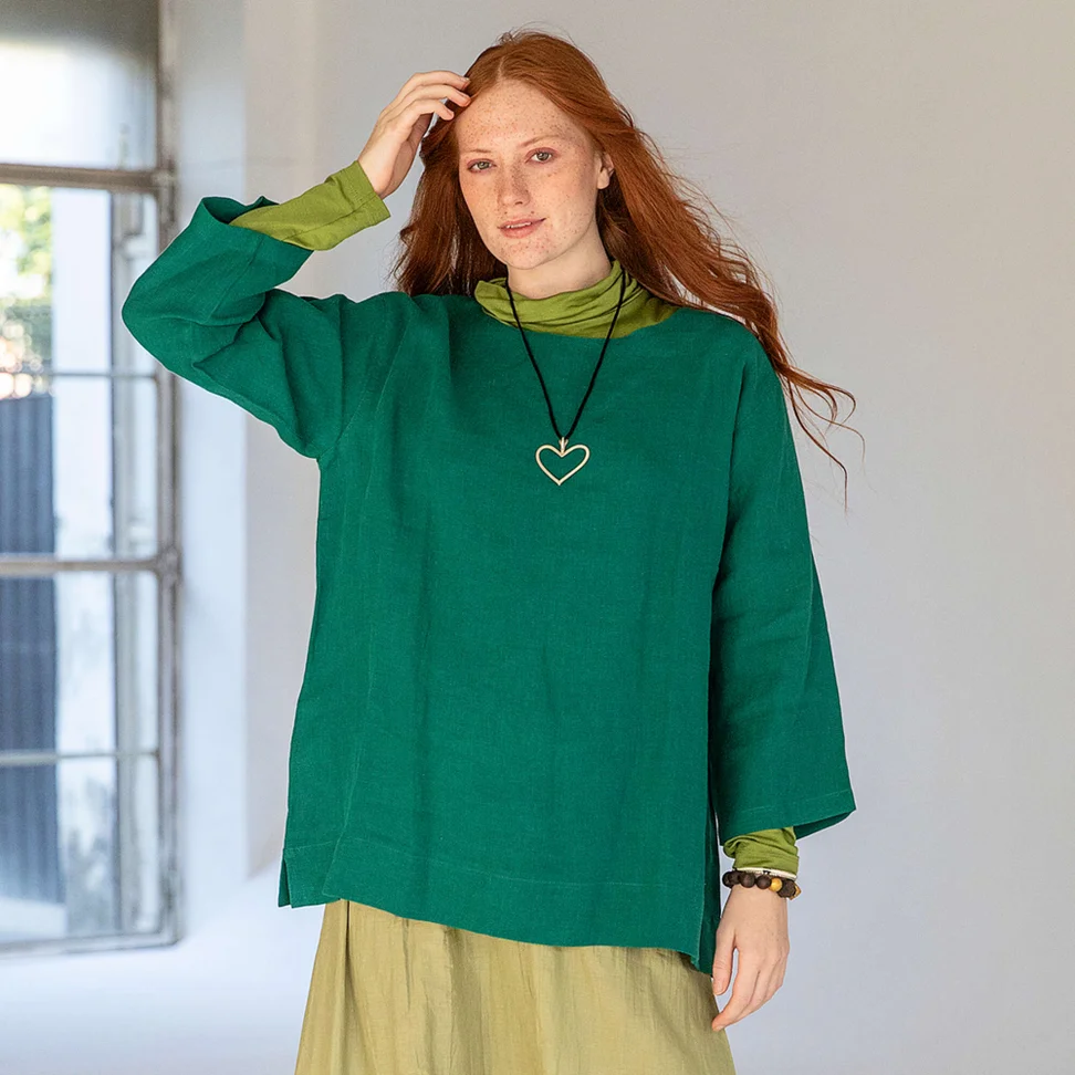 “Azores” linen blouse - light bottle green