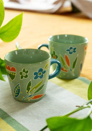 “Flower Pots” ceramic mug - apple green