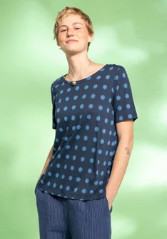 “Tyra” jersey top in organic cotton/modal - dark indigo/patterned