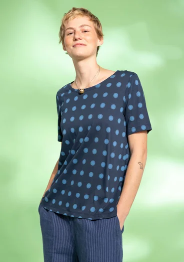 Tricot top "Tyra" van biologisch katoen/modal - donkerindigo/dessin