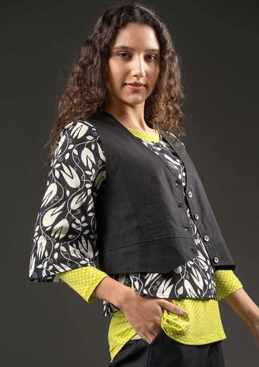 Woven organic cotton waistcoat - black