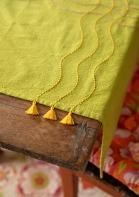 “Stitches” tablecloth in organic cotton - kiwi