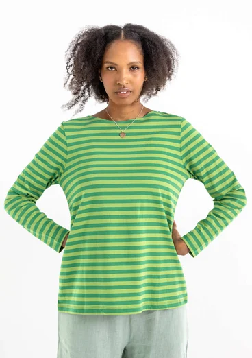 Organic cotton striped essential top - basil/pea green