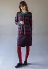 “Sylvi” striped and solid-colored cardigan in organic cotton/wool - dark aubergine/striped