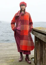 “Alberta” long coat in recycled wool/recycled polyester - rooibos/patterned