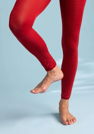 Striped leggings in recycled nylon - lingonberry/wild strawberry