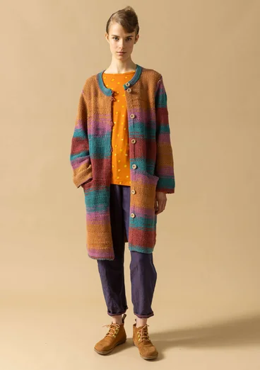 “Ella” long cardigan in wool/organic cotton - copper