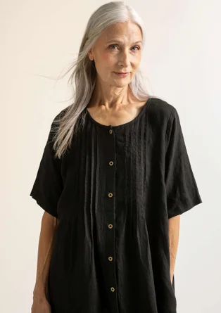 “Seraj” woven dress in linen - black