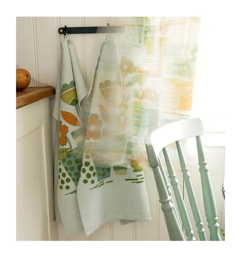 “Flower Pots” kitchen towel in organic cotton