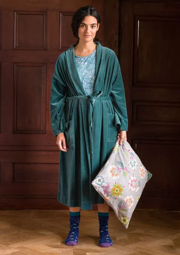 Robe de chambre en coton biologique/polyester recyclé - vert indigo