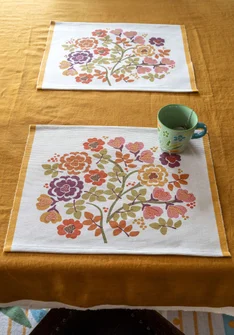 “Wild Rose” place mat in organic cotton - henna