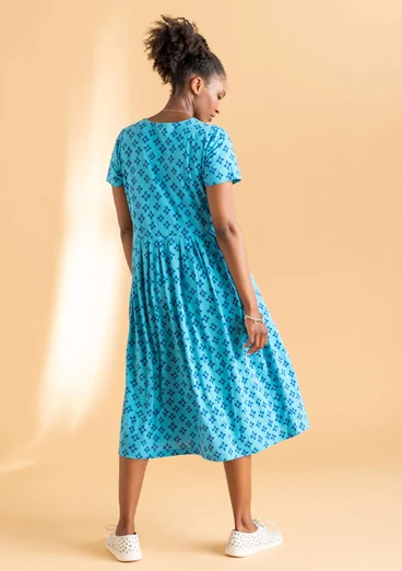 “June” organic cotton jersey dress - lagoon blue/patterned