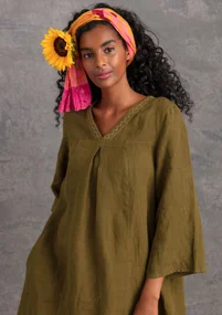 Robe en lin tissé - olive foncé