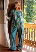 “Agatha” woven pants in organic cotton - dark petrol blue