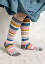 Striped knee-highs in organic cotton - chalk pink