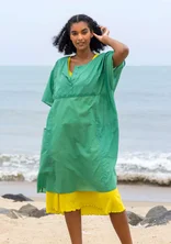 “Reflexions” woven dress in organic cotton - malachite