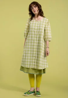 Vevd kjole «Ellinor» i økologisk bomull - kiwi